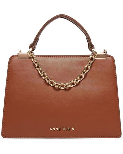 Anne Klein Mini Convertible Snake Trimmed Satchel With Swag Chain - Brown