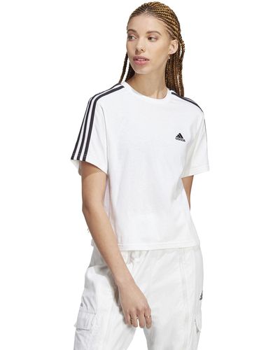 adidas Essentials 3-stripes Single Jersey Crop Top - White