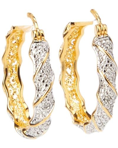 Amazon Essentials 18k Yellow Gold Plated Bronze Diamond Accent Two Tone Twisted Hoop Earrings - Metallic