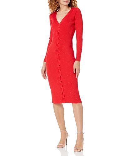 Guess Long Sleeve Celia Micro Sequin Sweater Dress - Red