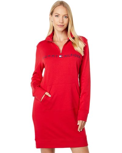 Tommy Hilfiger Funnel Neck Sweatshirt Dress - Red