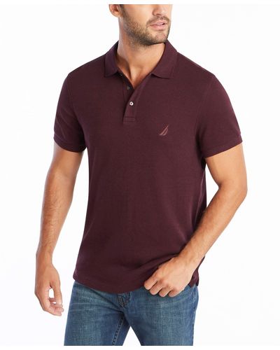 Nautica Mens Slim Fit Short Sleeve Solid Soft Cotton Polo Shirt - Purple
