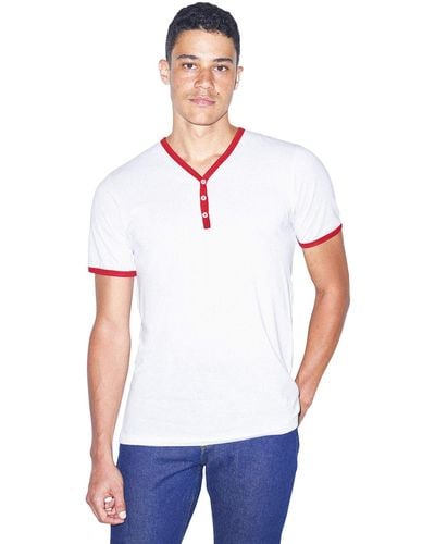 American Apparel 50/50 Henley Ringer V-neck Short Sleeve T-shirt - White