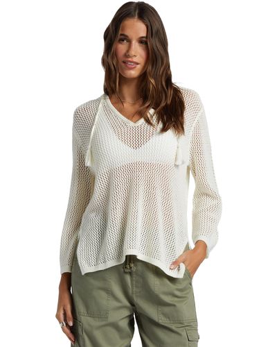 Roxy After Beach Break Hooded Poncho Sweater Pullover - Natural