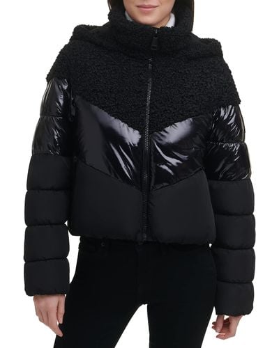 DKNY Mix Media Puffer Jacket - Black