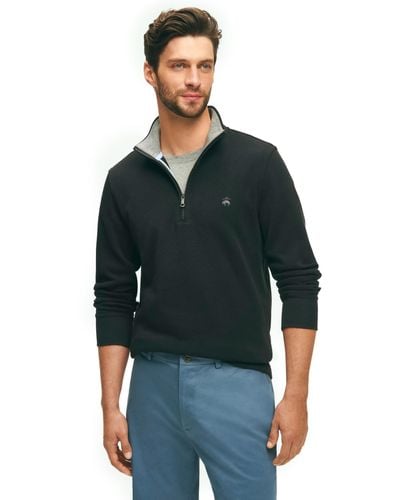Brooks Brothers Regular Fit Ribbed French Terry Long Sleeve Half-zip Sweater - Black
