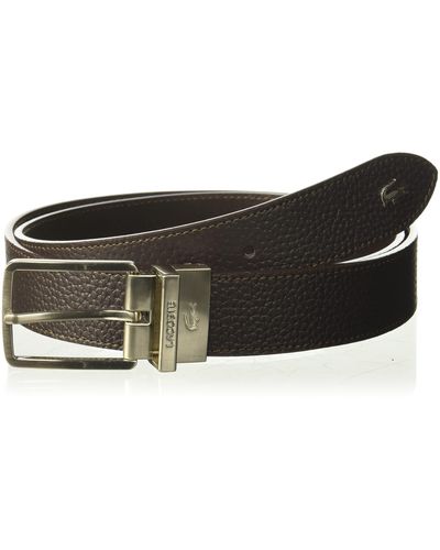 Lacoste Mens Engraved-bucke Reversible Pebble Leather Belt - Black