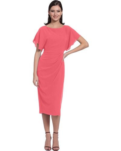 Maggy London Boat Neck Flutter Sleeve Dress Occasion Event Guest Of - Red