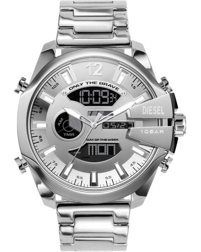 DIESEL 51mm Mega Chief Ana-digi Silver Stainless Steel Bracelet Watch - Metallic