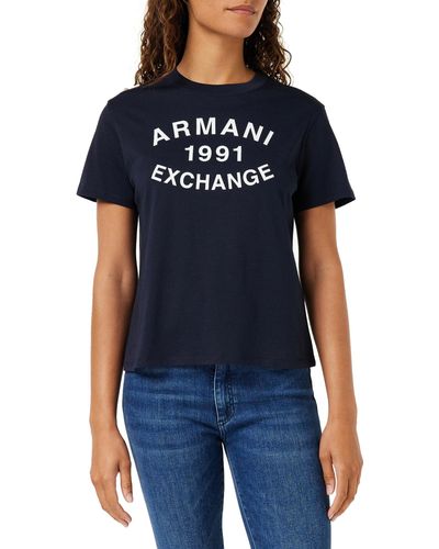 Emporio Armani Armani Exchange Cotton Jersey Logo 1991 Crew Neck Fitted Tee T-Shirt - Blau