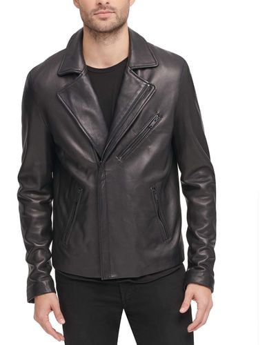 DKNY Leather Motorcycle Jacket - Black