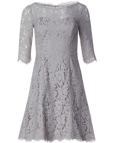 Eliza J Quarter Length Sleeve Lace Fit And Flare Dress - Gray