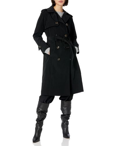 London Fog Plus Size Double-breasted 3/4 Length Belted Trench Coat - Black