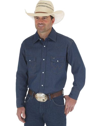 Wrangler Authentic Cowboy Cut Work Western Long-sleeve Firm Finish Shirt,indigo,18 35 - Blue