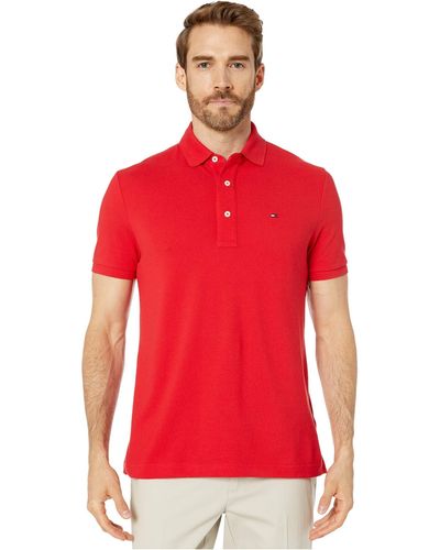 Tommy Hilfiger Mens Adaptive Short Sleeve With Magnetic Buttons In Custom Fit Polo Shirt - Red