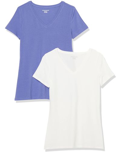 Amazon Essentials Camiseta de Cuello en v de ga Corta y Ajuste Clásico Mujer - Azul