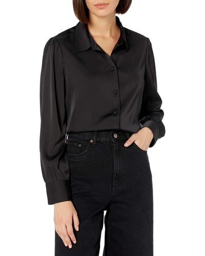 The Drop @lucyswhims Long-sleeve Button Down Stretch Satin Shirt - Black