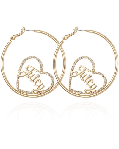 Juicy Couture Goldtone Heart And Signature Logo Hoop Earrings For - Metallic