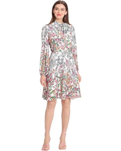 Maggy London Long Sleeve Dress With Mock Neck With Tie - Multicolor