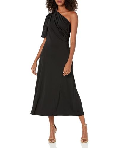 Shoshanna Frida Matte Jersey One Shoulder Midi Dress - Black