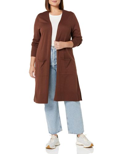 Amazon Essentials Lightweight Longer Length Cardigan Sweater - Brown