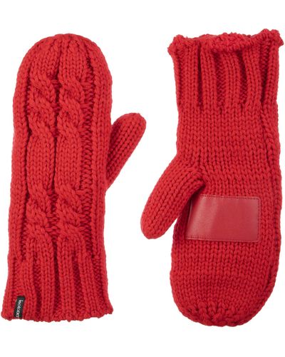 Isotoner Womens Chunky Cable Knit Sherpasoft Mitten - Red