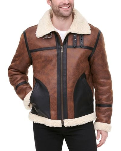 Tommy Hilfiger Faux Shearling Aviator Jacket - Brown