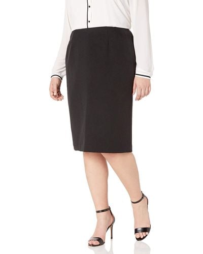 Kasper Plus Size Stretch Crepe Skimmer Skirt - Black
