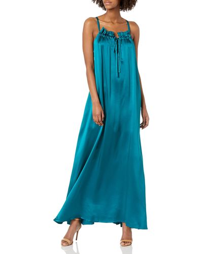 Cynthia Rowley Silk Tie Neck Halter Gown - Blue