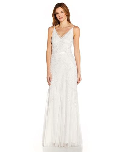 Adrianna Papell Beaded Mesh Gown - White