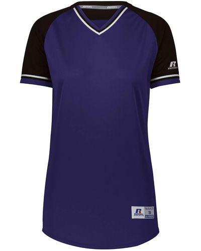Russell Standard V-neck Softball Jersey-short Sleeve Moisture-wicking Tee-classic Athletic Wear - Blue