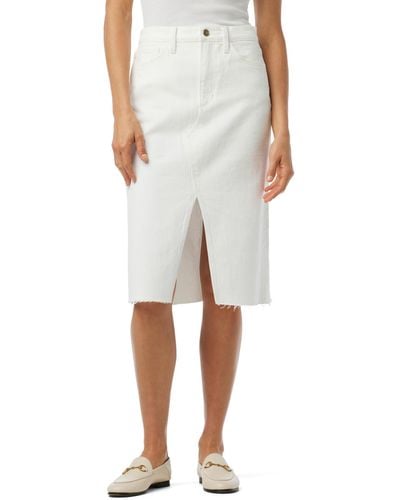 Joe's Jeans The Joplin High Rise Knee Length Denim Skirt With Front Slit - White