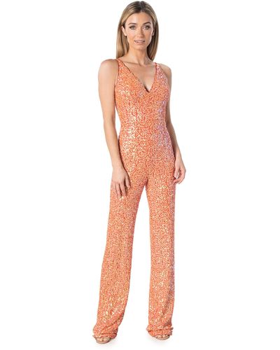 Dress The Population Women's Sam Shirred Wide Leg Jumpsuit - Sleeveless Dressy Jumpsuit With Surplice Wrap Top