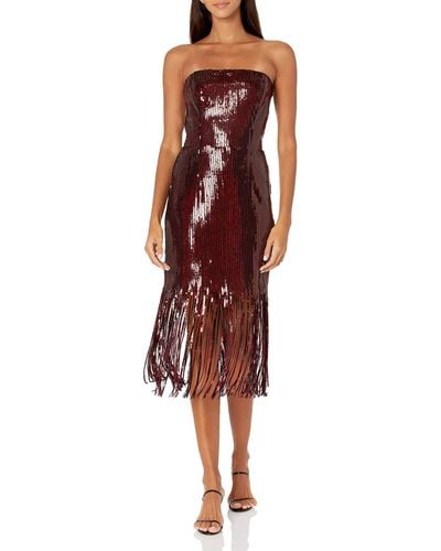Dress the Population ,jeanette-strapless Bustier Fringe Skirt Dress,garnet,xxs - Red