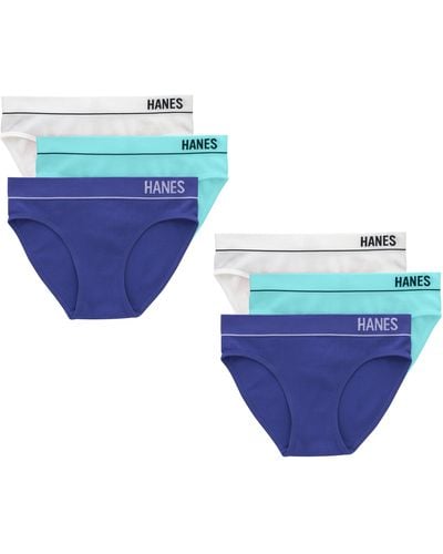 Hanes Originals Seamless Stretch Rib Bikini Panties Pack - Blue