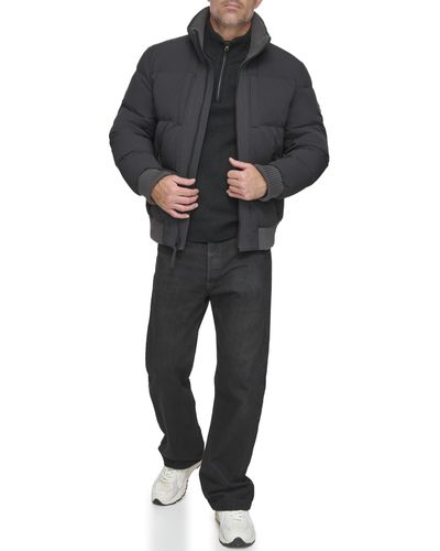 Andrew Marc Mid Length Water Resistant Wool Jacket With Inner Bib - Black