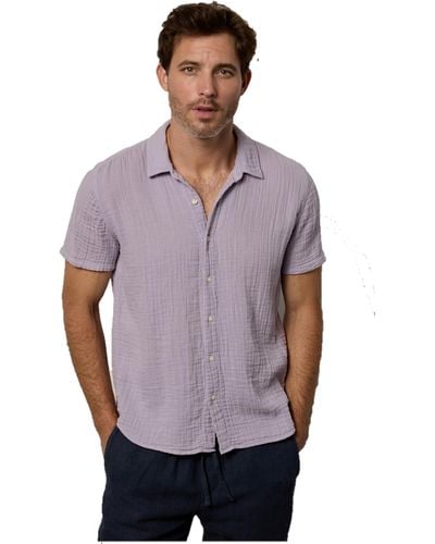Velvet By Graham & Spencer Christian Short Sleeve Button Down Woven Shirt - Purple