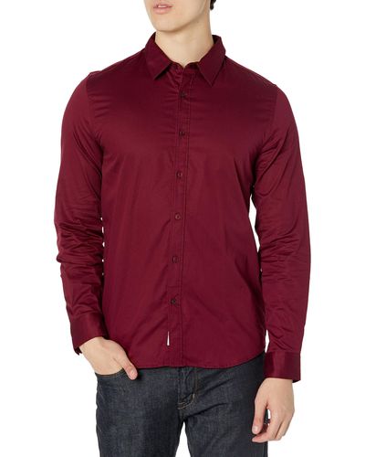 Guess Long Sleeve Luxe Stretch Shirt - Red