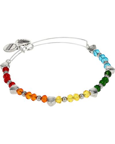 ALEX AND ANI A21ebheartrs,rainbow Heart Beaded Expandable Bangle Bracelet,rafaelian Silver,multi,bracelet - Multicolor