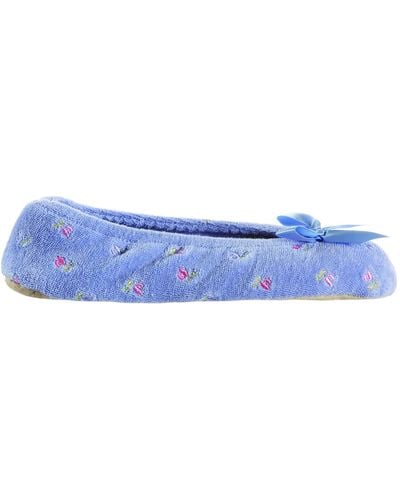 Isotoner Womens Embroidered Terry Ballerina Slippers Flat Sandals - Blue