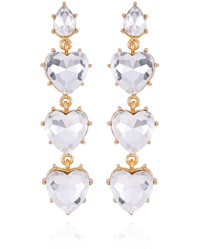 Guess Goldtone Clear Glass Stone Heart Dangle Earrings - White