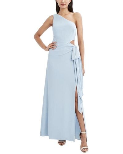 BCBGMAXAZRIA Fit And Flare Asymmetrical Neck Waist Cutout Bow Tie Sash Floor Length Evening Dress - Blue