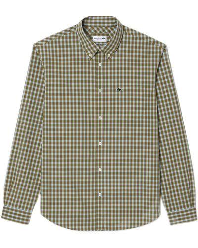 Lacoste Long Sleeve Regular Fit Plaid Casual Button Down Shirt - Green