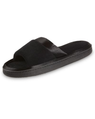 Isotoner Soft Microterry Wider Width Slide Slippers - Black