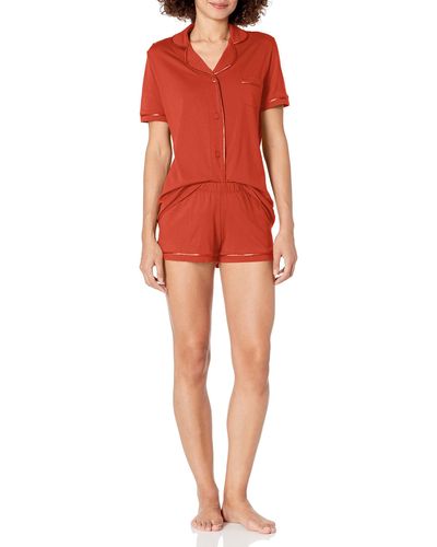 Cosabella Plus Size Bella Short Sleeve Top & Boxer Pajama Set - Red