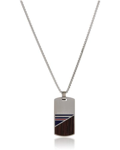 Tommy Hilfiger Jewelry Wood Dog Tag Pendant With Chain Color: Silver - Metallic