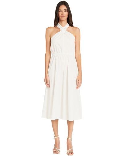 Maggy London Halter Neck With Circle Trim Detail Cotton Poplin Dress Party Occasion Date Guest Of - White