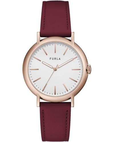 Furla Ladies Red Genuine Leather Leather Watch