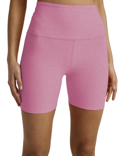 Beyond Yoga Spacedye Keep Pace Biker Shorts Pink Bloom Heather Sm - Red
