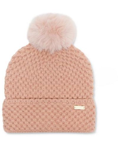 Steve Madden Waffle Knit Beanie With Pom - Pink